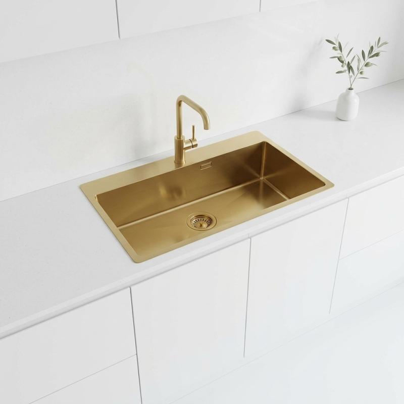 Pure.Sink Luxion Grote Gouden spoelbak 78x50 cm Tapwing met kraangatbank PLX7850T-60